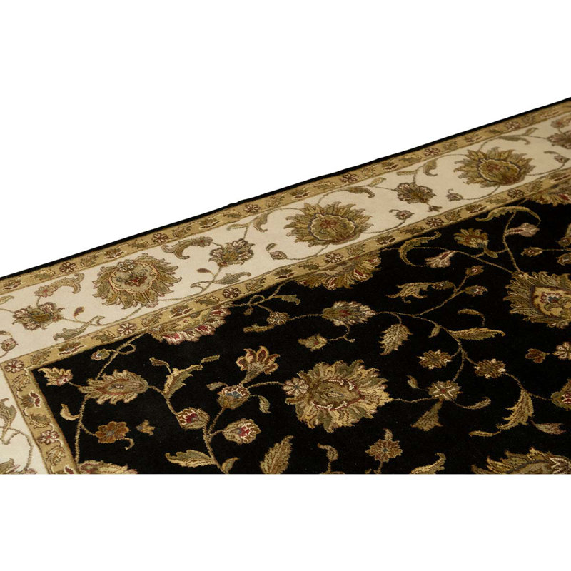 Tapis noir / jaune / blanc noué à la main de conception unique 7 pi 11 po x 9 pi 11 po