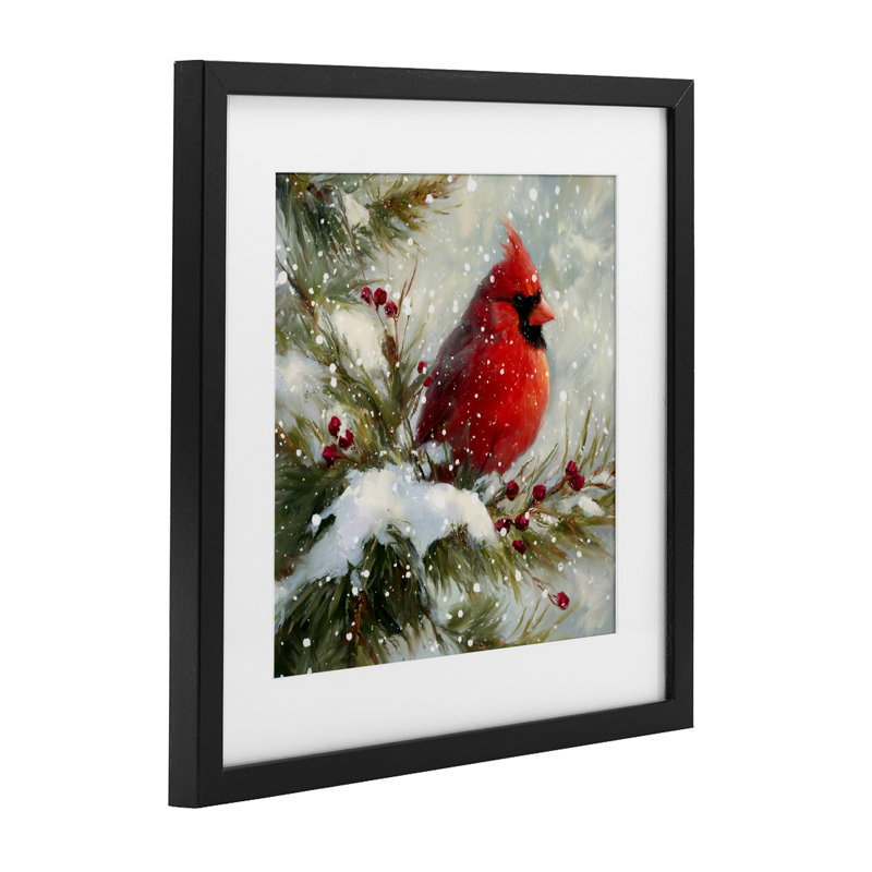 «Winter's Red Jewel», reproduction sous verre encadrée, design par Tina LeCour, H 16 po x l 16 po, Cadre noir minuit