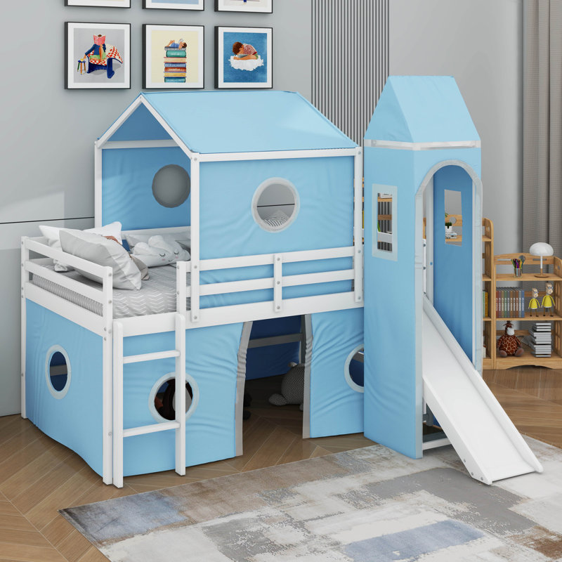 Loft Bed With Slide Pink Tent And Tower, Full