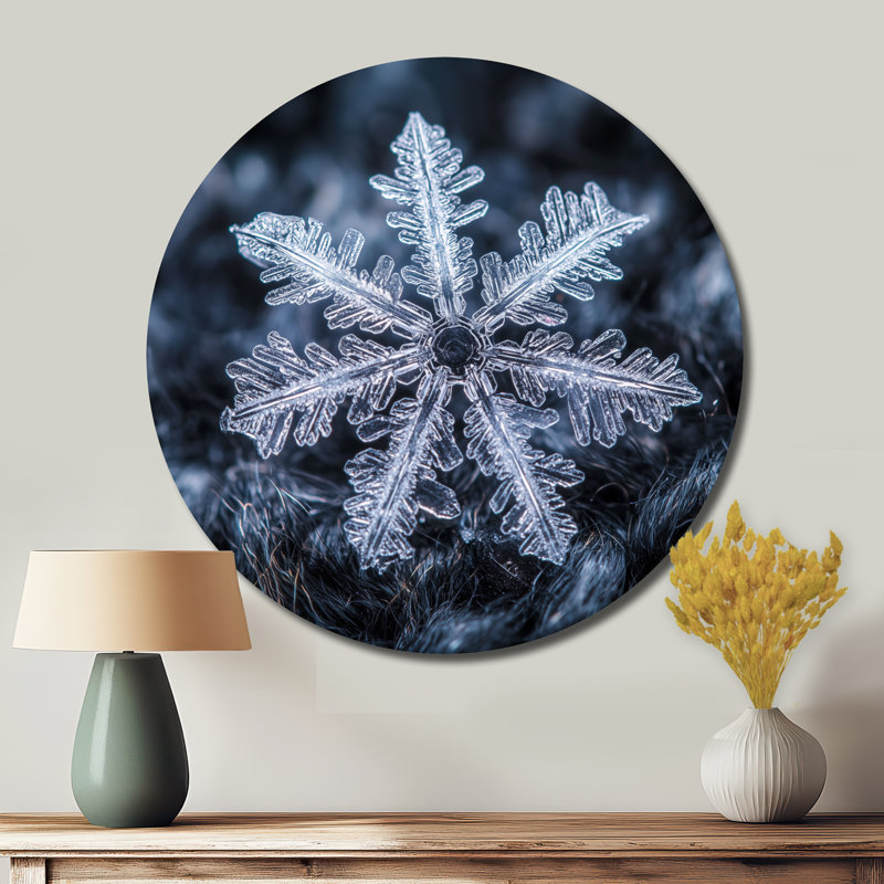 Flocon de neige, hiver, gros plan, hiver gelé - gouttes de neige, décoration murale ronde en métal, L 23 po x H 23 po