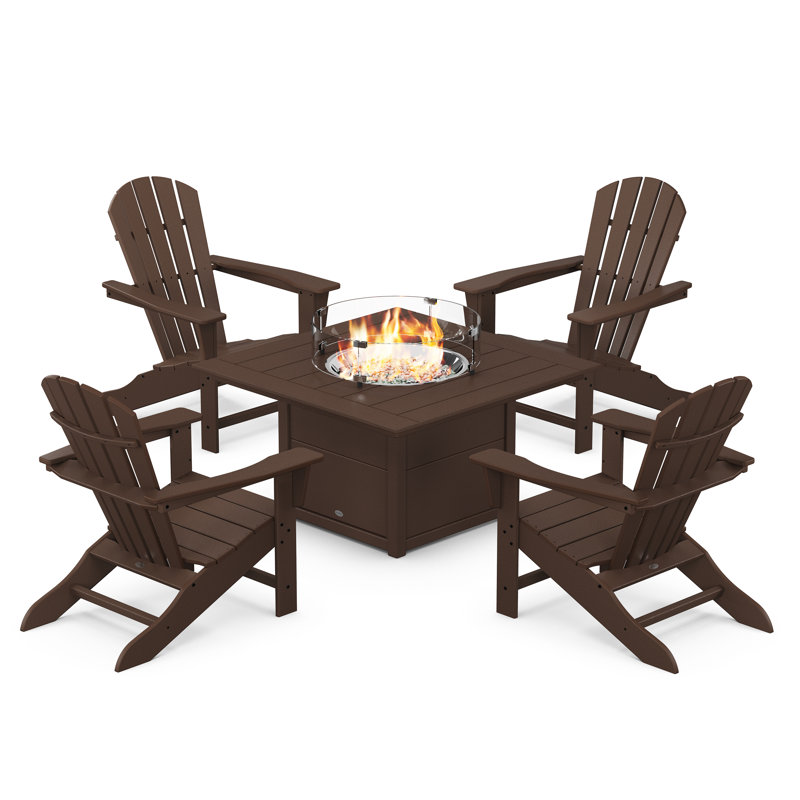 Ensemble de conversation de chaise Adirondack 5 pièces avec foyer d'extérieur Palm Coast, Acajou