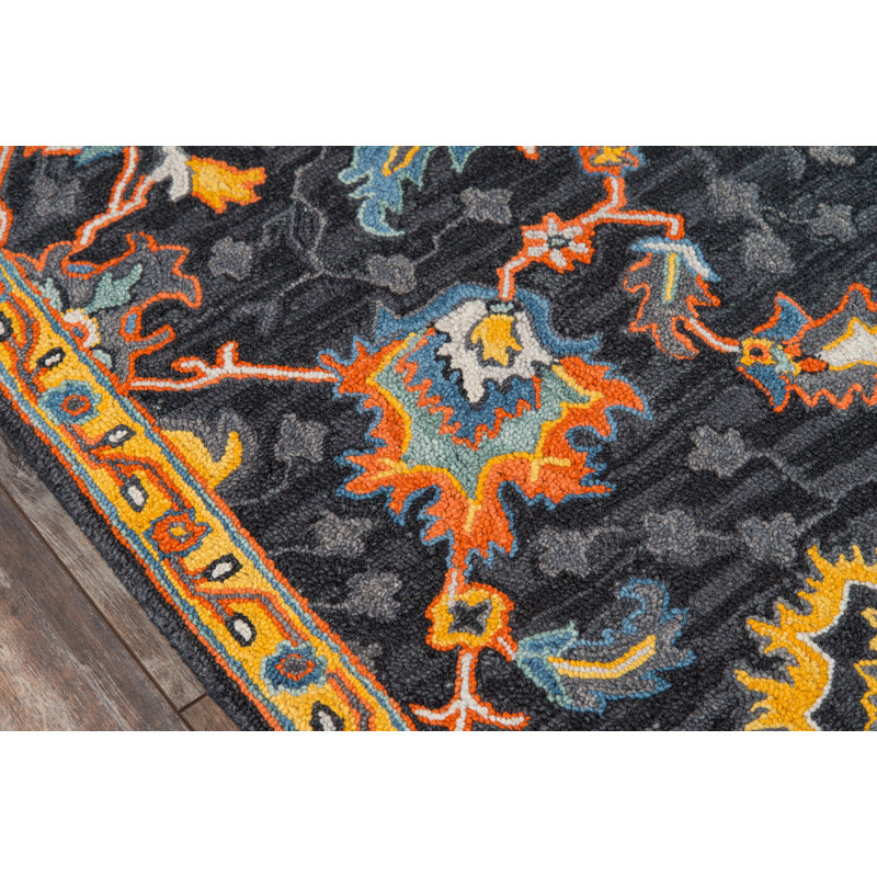 Tapis oriental gris anthracite en laine touffeté à la main Lancaster, Rectangle 2 pi x 3 pi