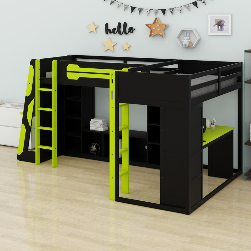 Base de lit en forme de L avec lumières DEL RVB, Vert