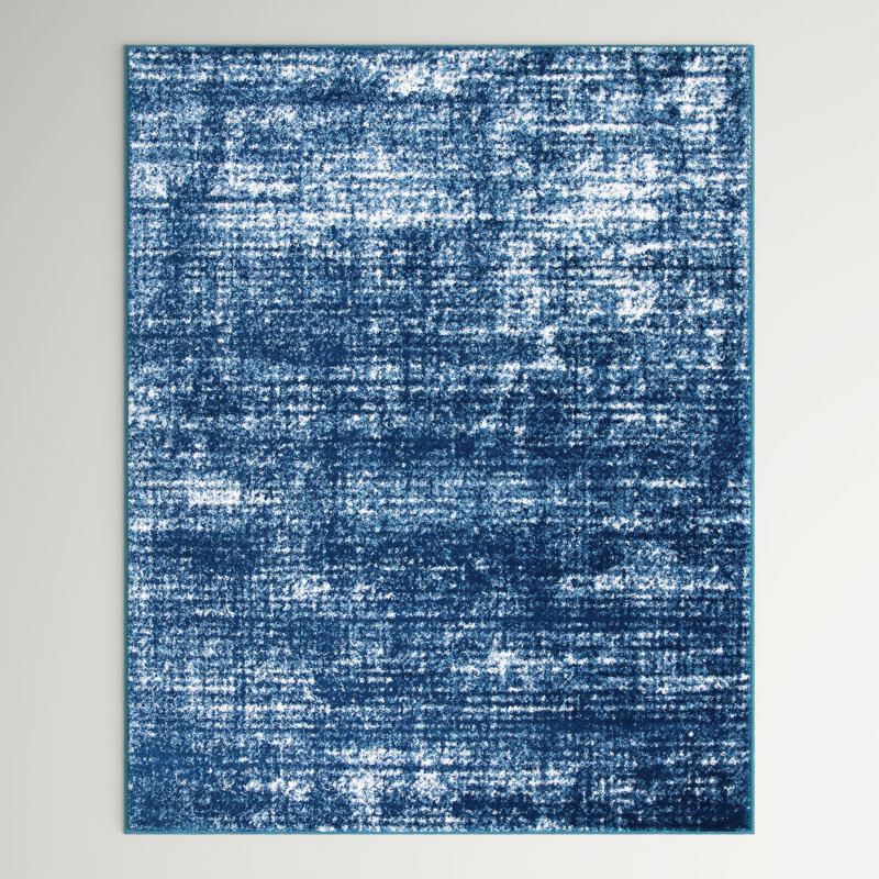 Tapis bleu marine / ivoire, Rectangulaire 4 pi 5 po x 6 pi 5 po