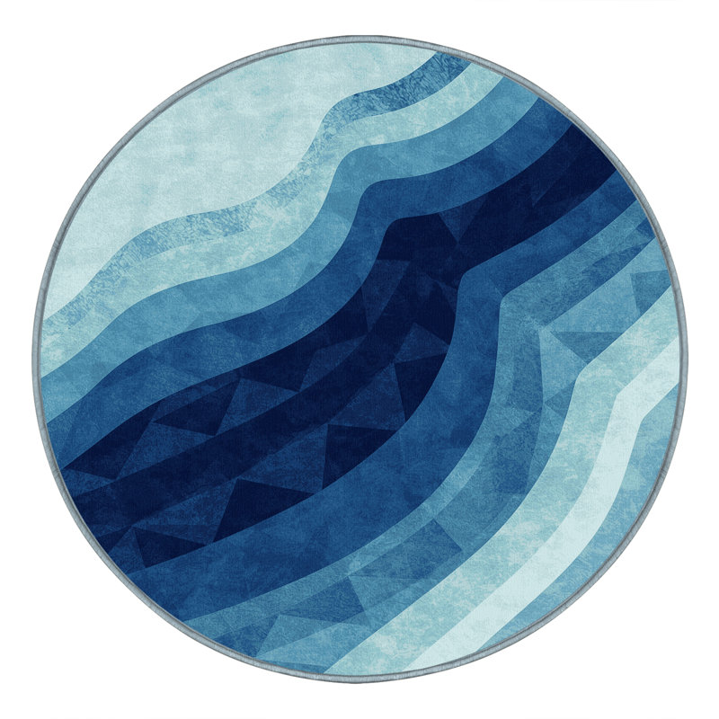 Machine Washable Carlstadt Contemporary Ombre Rug in Blue – SkyBlue Binding, 6' Round