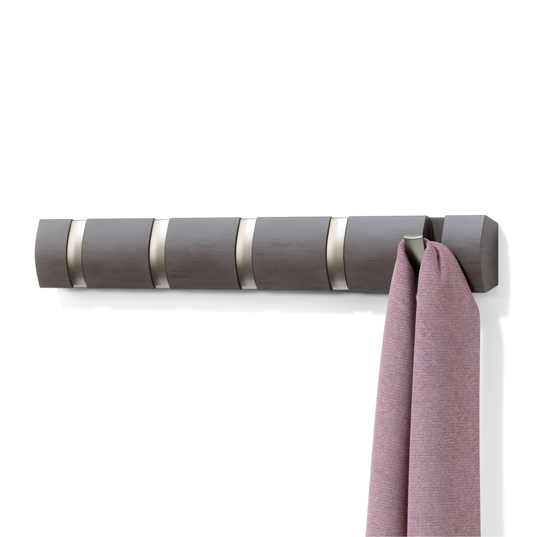 Flip Solid Wood 5 - Hook Wall Mounted Coat Rack Umbra Color: Driftwood/Nickel