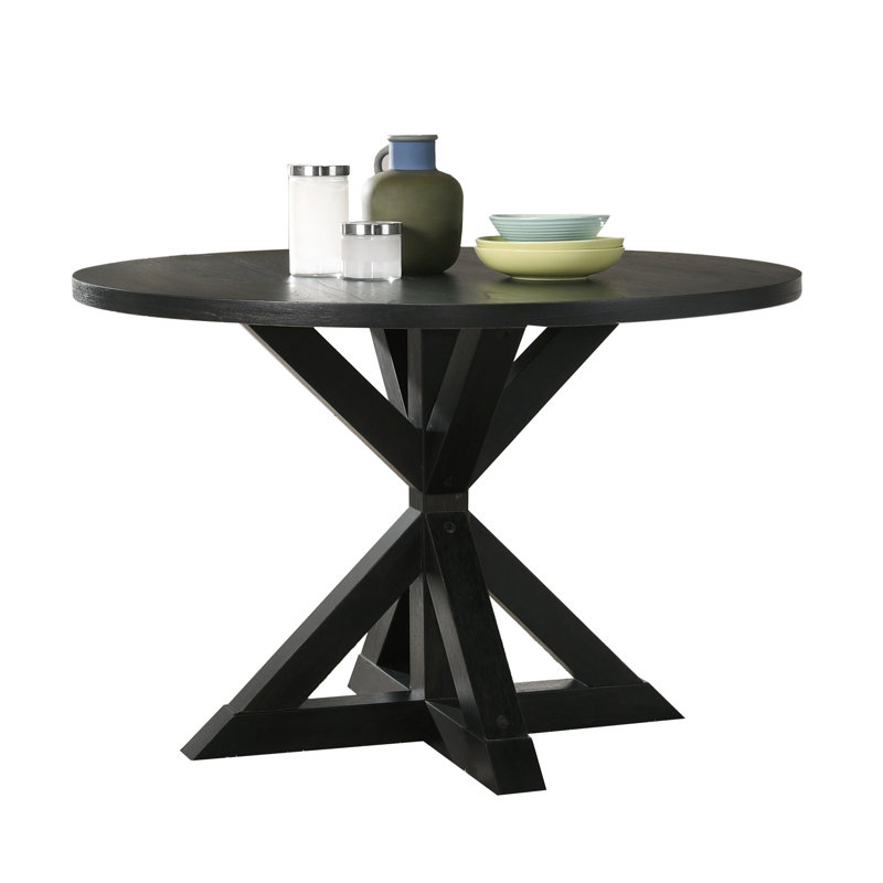 Table de salle à manger noire - Base à oreilles en croix avec placage de chêne et de bois d'ingénierie en l 48 po x P 48 po x H 31,5 po