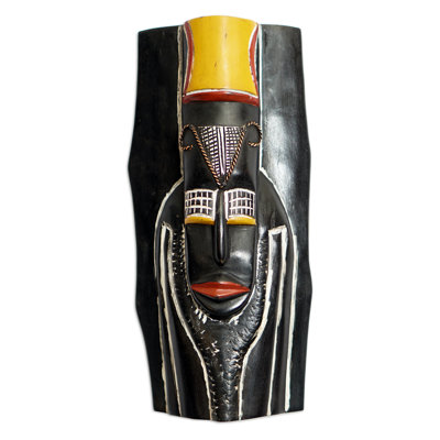 Masque de bois africain fabriqué à la main Bungalow Rose Spirit