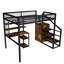 Lit mezzanine avec bureau, garde-robe et structure en métal renforcé, pour une vie compacte, prises de courant rectangulaires et noires, rangement, adolescents,