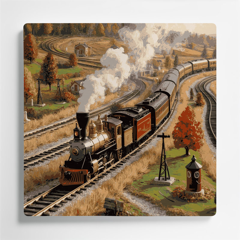 Transport, ensemble de train miniature, art mural en métal brun, H 32 po x l 32 po