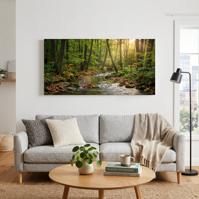 Ensemble de 1 tableau sur toile « Ruisseau forestier », 40“W x 20”H, Toile tendue