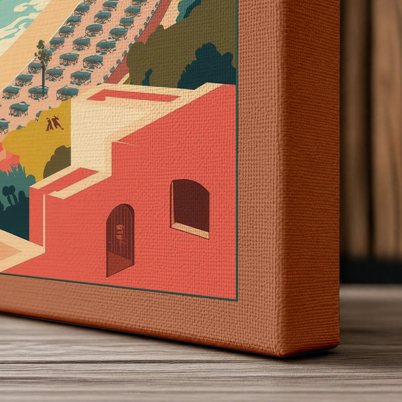 Mediterranean Beach Town Coastal - Wrapped Canvas, 30x20 - 76.2 x 50.8 cm, Terracotta Border