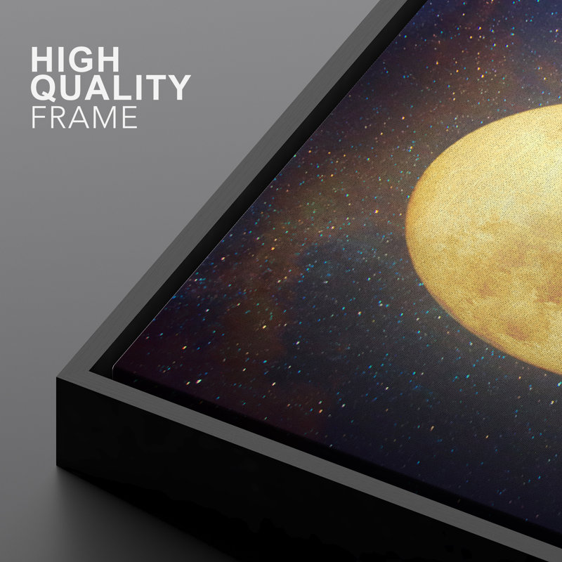 «Bare Branches Under The Full Moon In The Starry Sky - Floater Frame», impression sur toile, Cadre noir
