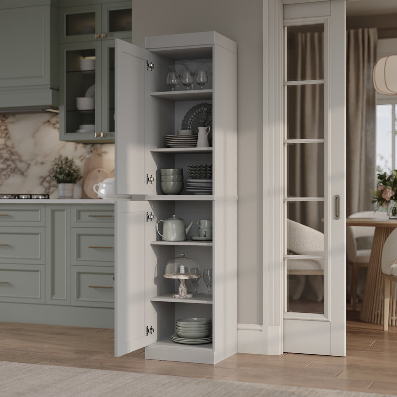 Garde-manger 100% en bois massif, portes Shaker, tablettes réglables, 16,5 po de largeur, 71,5 po de hauteur, Blanc cassé