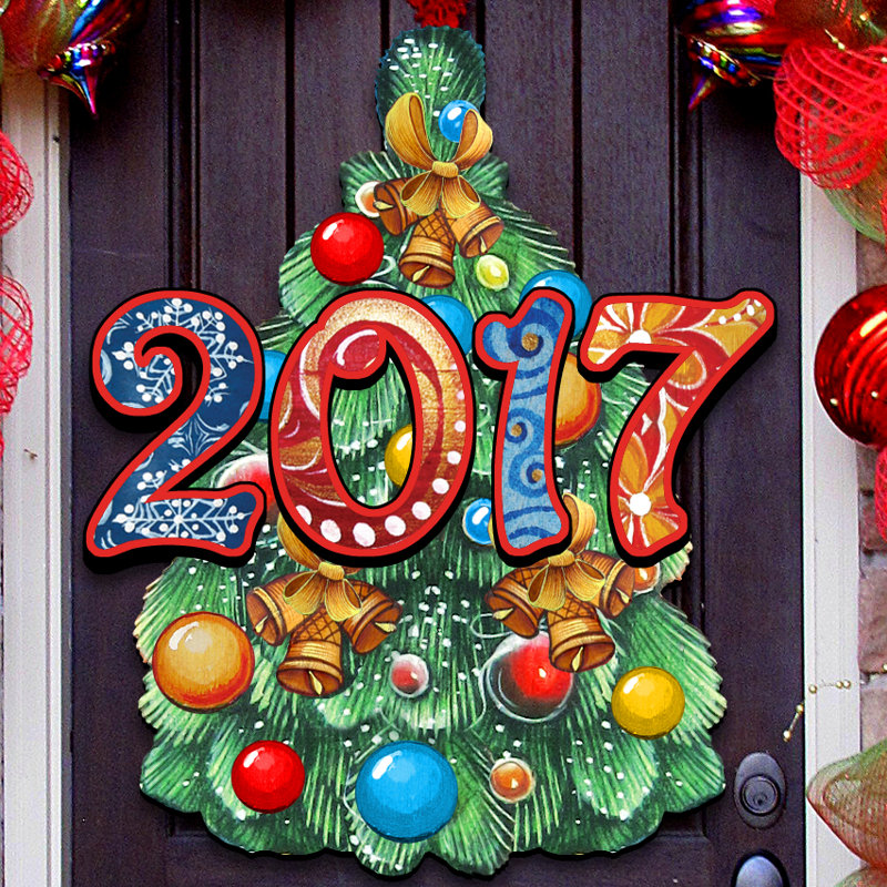 Décoration de la porte de noël en bois d’arbre de noël old world 2017