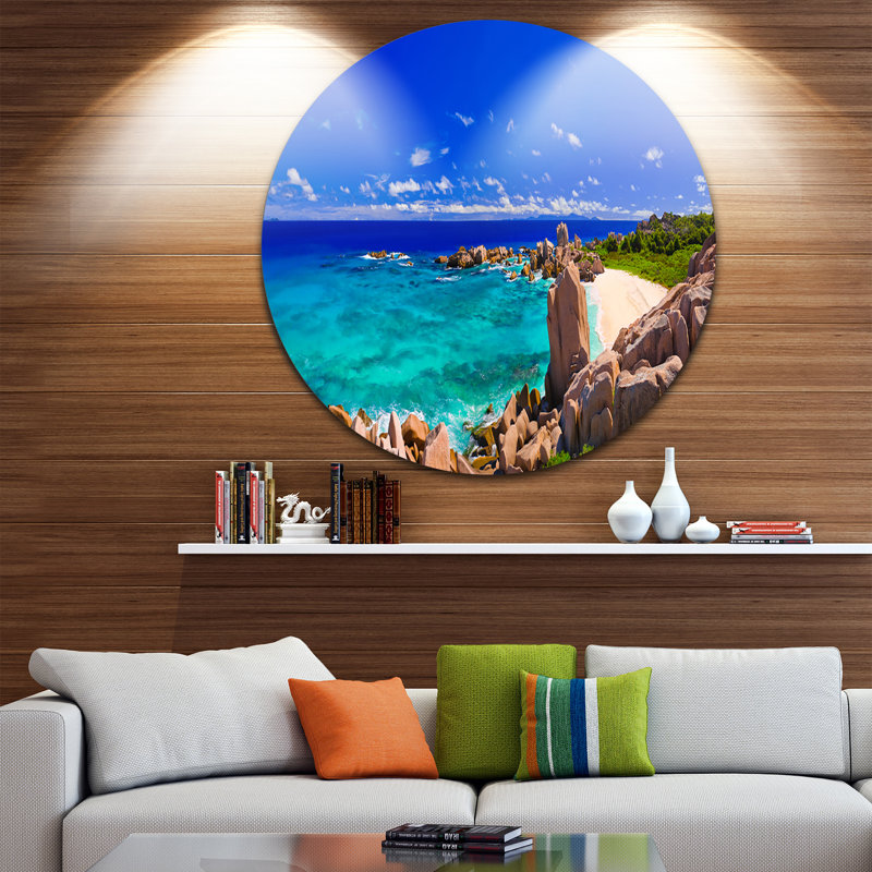 « tropical beach panorama », reproduction de photo sur métal, H 38 po x l 38 po x P 1 po