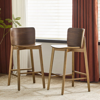 Pari Indoor Set Of Two Walnut Finished Wooden Barstools, Ideal For Home Bars, Cafes And Bistro - Style Kitchens
