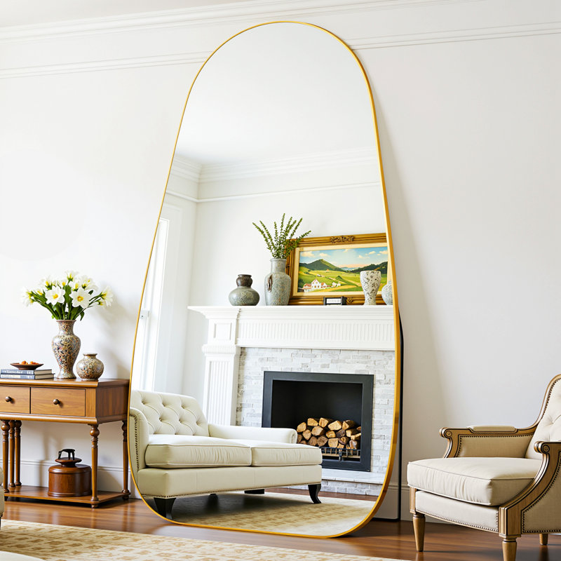 Large Framed Waterdrop Floor Mirror, Gold, 68" x 26"