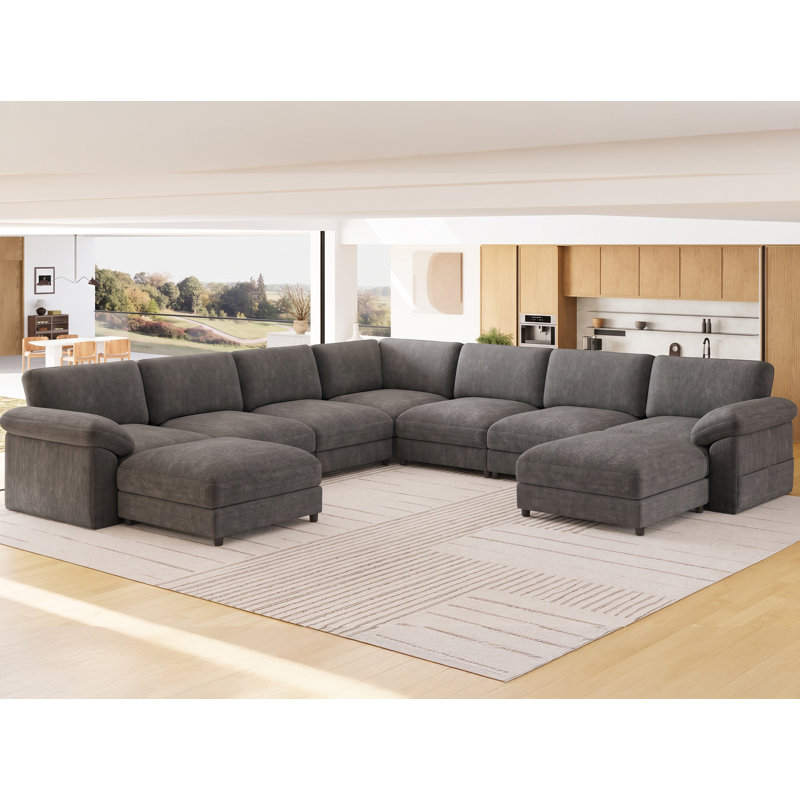 2-Piece Ottoman Footrest Set for Modular Sectional Sofa, Dark Gray