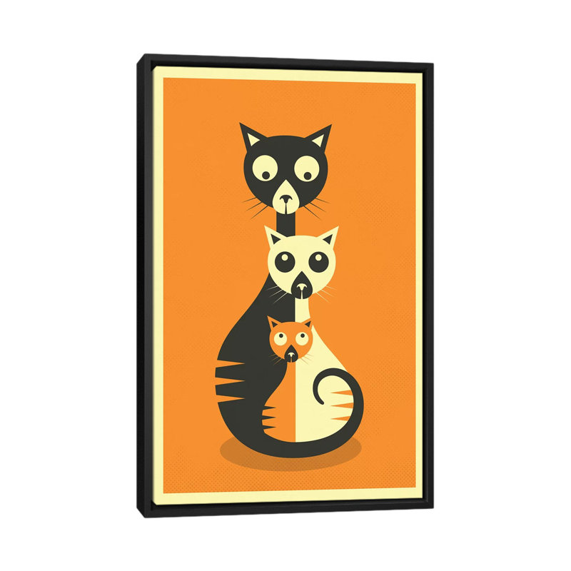 Décoration murale chats assis, H 60 po x l 40po x P 1,5 po, Toile avec cadre noir