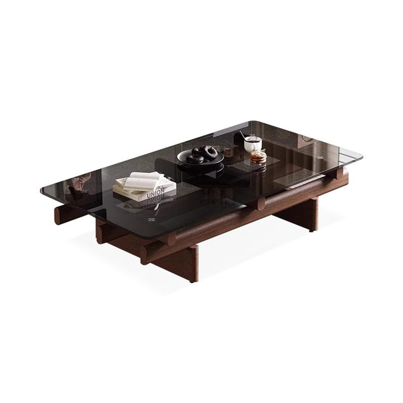 Table basse rectangulaire en bois massif et verre