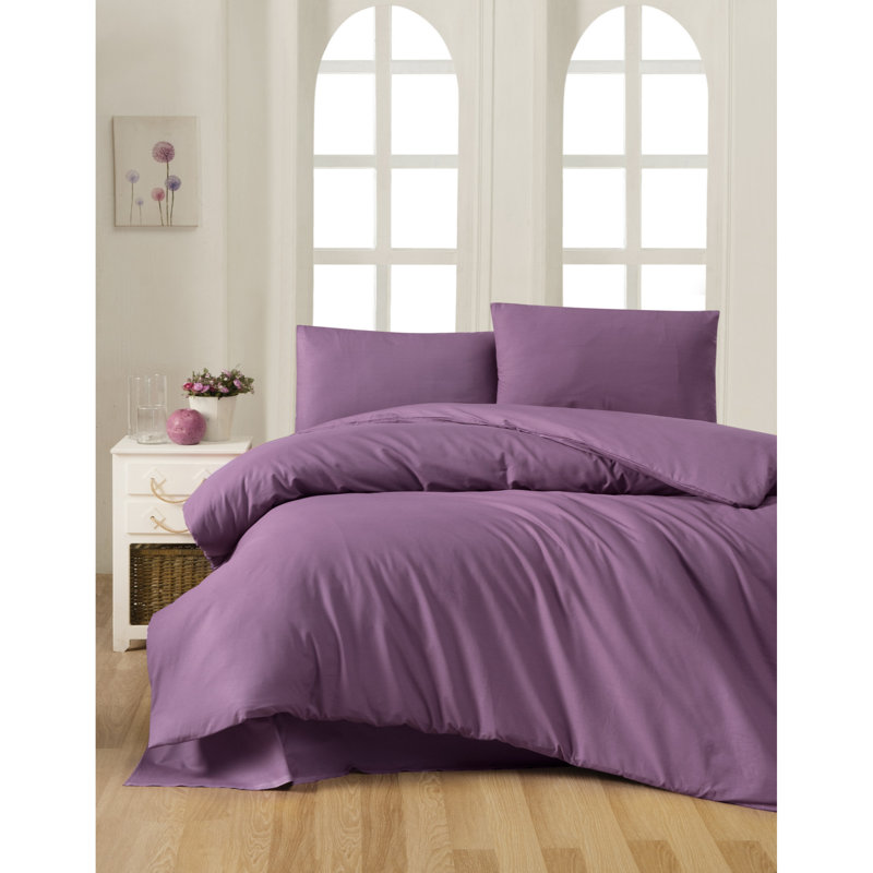 Premium Single XL Quilt Cover Set, Plum, 61 x 79 Duvet Cover & 31 x 31 Pillowcase | 100% Cotton Ranforce, 142 Thread Count, Button Closure for Duvet & Envelope Closure for Pillow | Soft, Durable, Stylish Bedding