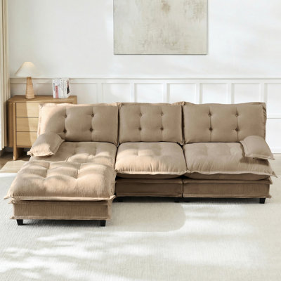 Canapé modulaire à 3 places en L 107 po Coffee, avec coussins confortables, conception flexible pour différents agencements de sièges, confort en mousse haute densité, tissu en chenille doux, structure en bois massif,