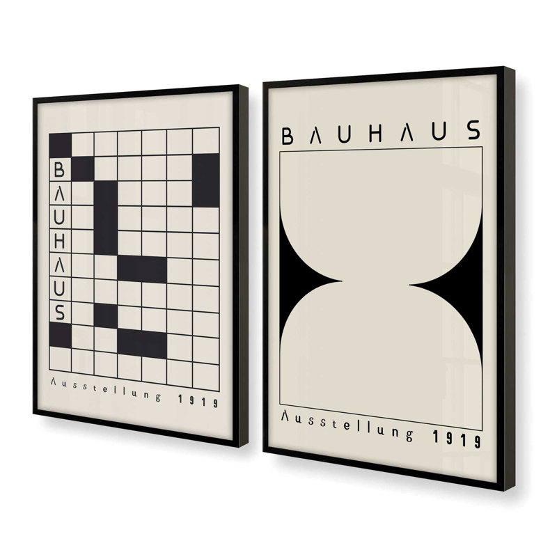 Bauhaus Grid & Balance, ensemble de 2 impressions dans un cadre, Cadre noir satiné, H 11,5 po x l 17,5 po x P 1,25 po