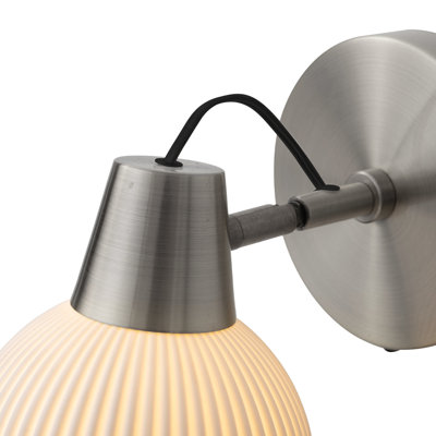 Petaluma Bone Porcelain Wall Sconce - Satin Nickel, Plug-in, Dimmer