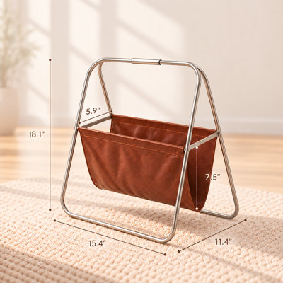 Leather and Stainless Steel Freestanding Magazine Rack