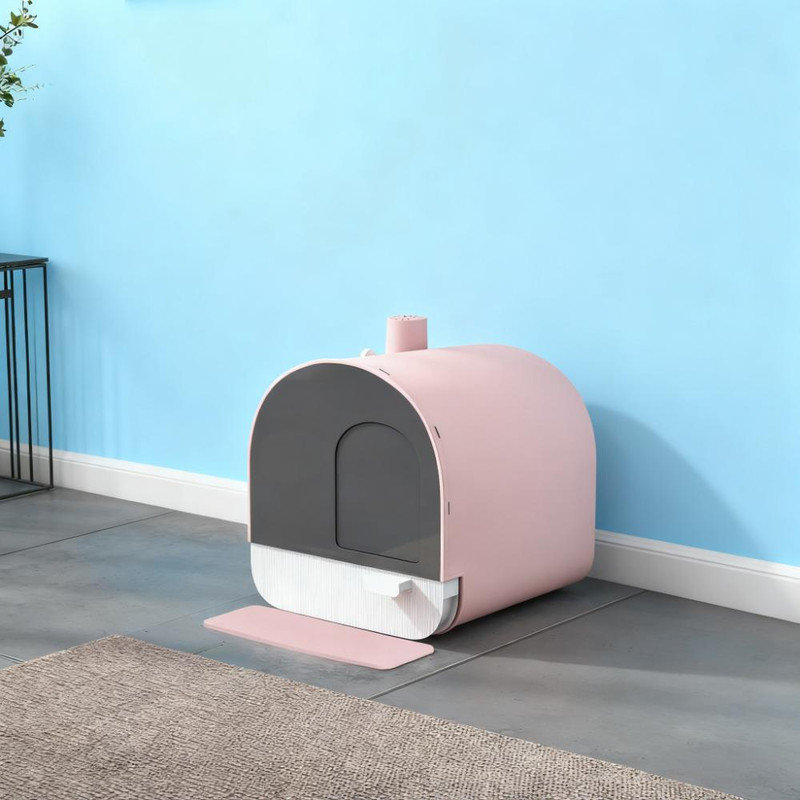 Bac à litière rose avec couvercle avec pelle et filtre