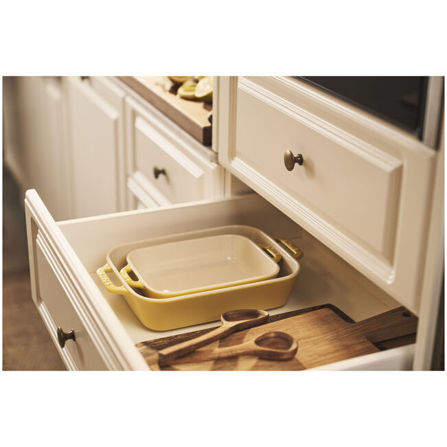 Ceramique 2-Piece Rectangular Baking Dish Set, Citron