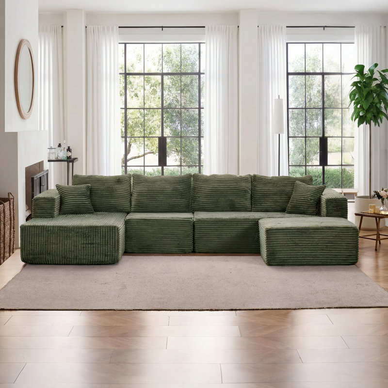 Canapé modulaire rembourré 4 pièces Kapellen, Vert, Orienté à gauche (vu de face)