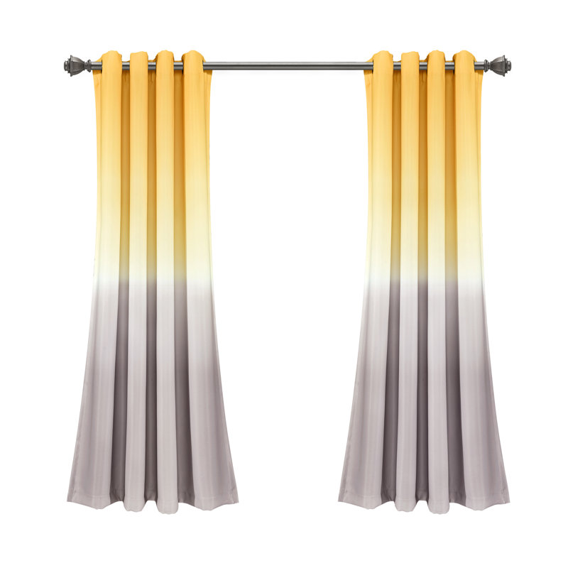 Umbre Fiesta Room Darkening Curtain Pair, Yellow/Gray,  63" H x 52" W