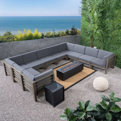 Maxwell Outdoor 12 Piece Sectional Seating Group with Cushions by Rosecliff Heights