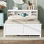 Lit plateforme double avec tête de lit, chargement USB, lit gigogne simple et 3 tiroirs, blanc-245586662
