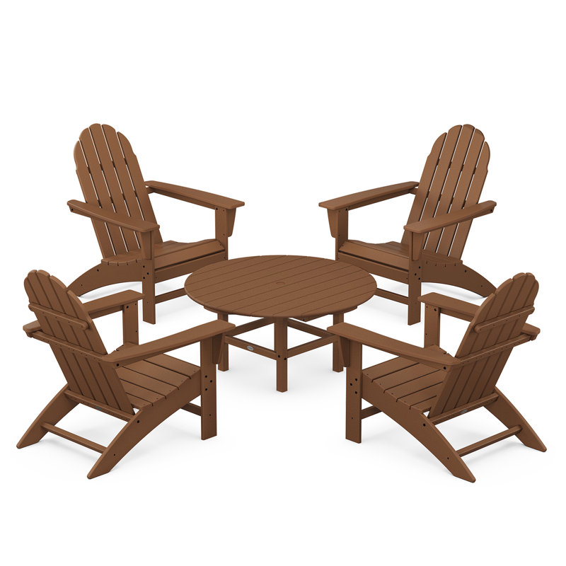 POLYWOOD Vineyard 5-Piece Adirondack Chair Conversation Set, Teak