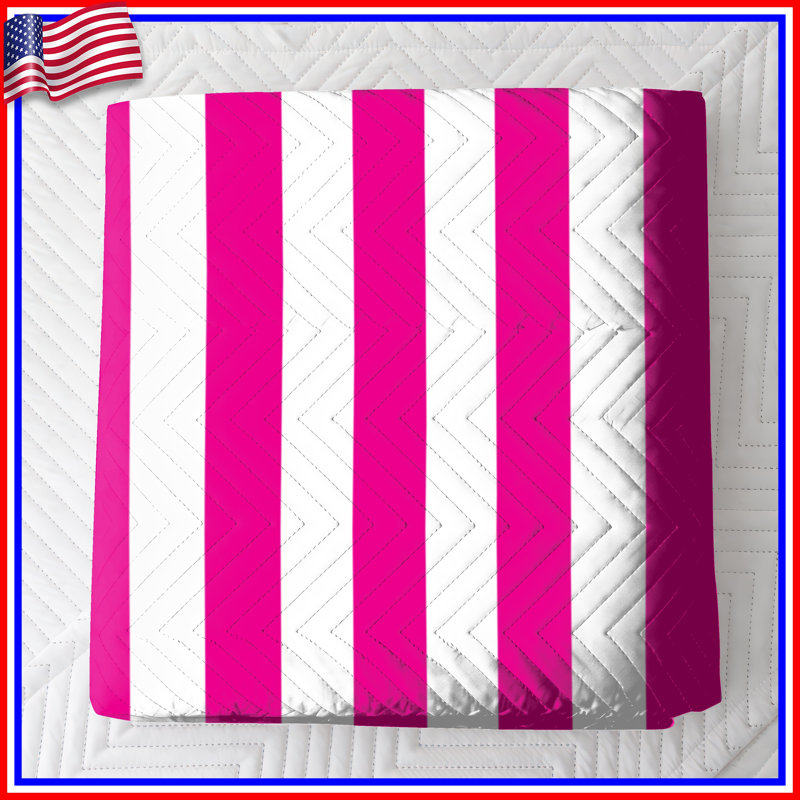 Pink White Stripes Bedding Stripes Bedspread Pattern, Queen