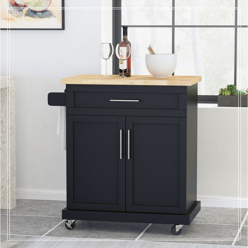 Modern Functional Kitchen Cart with Manufactured Wood Top,Storage Cart with Drawer, Black