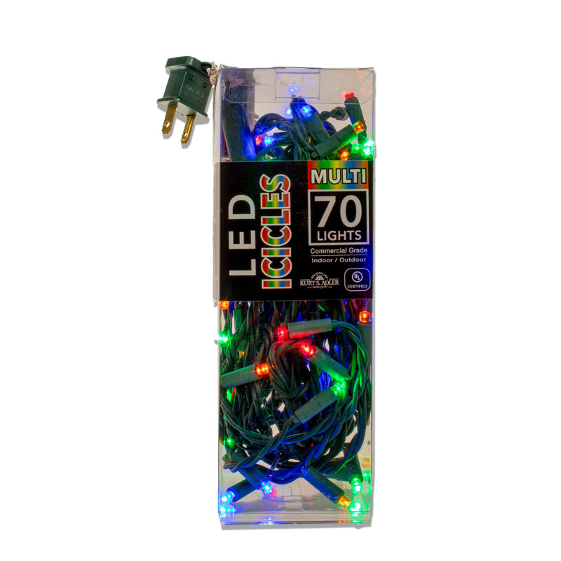 Embrace the festive spirit with the Kurt Adler 70/L 7.5' 5MM Multi-Color LED Icicle Light Set