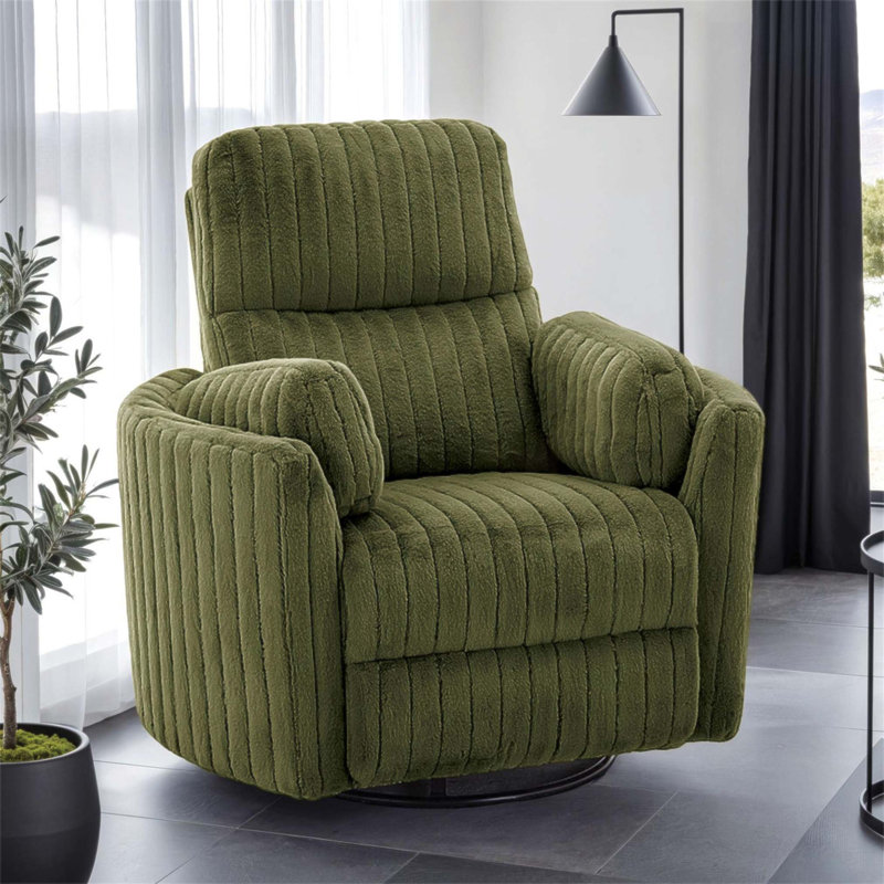 Fauteuil inclinable électrique avec pivot, avec finition olive contemporaine, accoudoirs courbés, rembourrage d'oreiller, parfait pour le salon principal