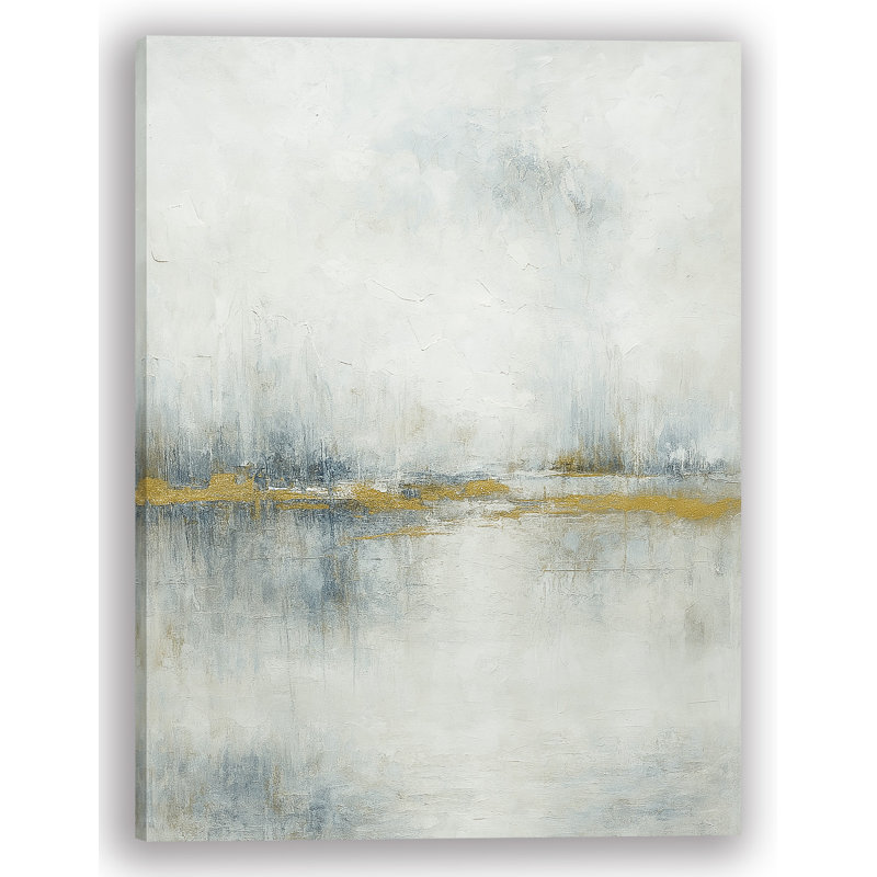 «Golden Horizon», impression abstraite neutre sur toile, H 48 po x l 36 po