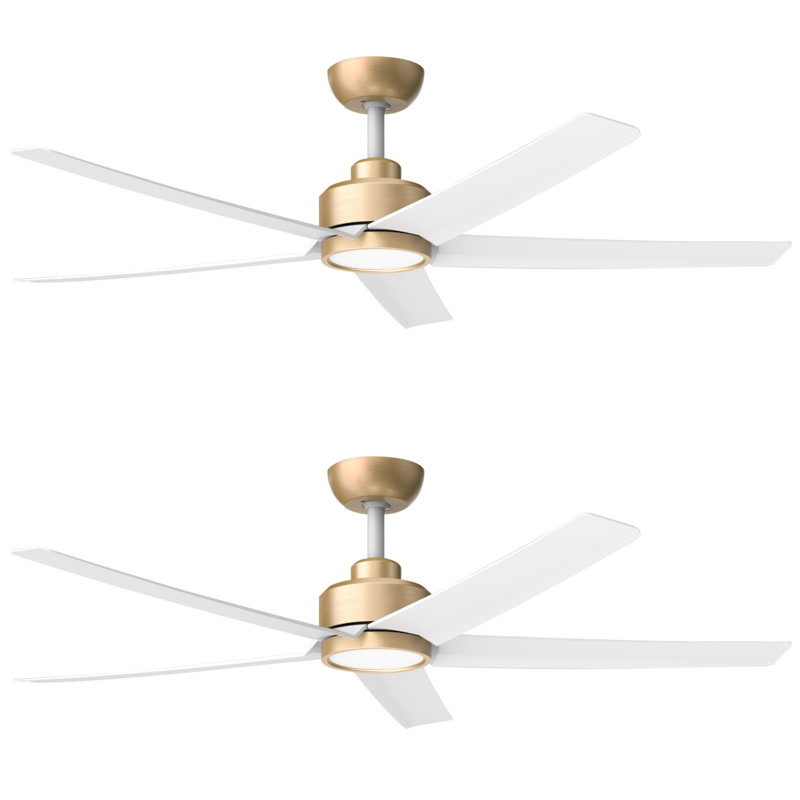 2pcs 52" Ceiling Fan With Led Lights, Gold, White