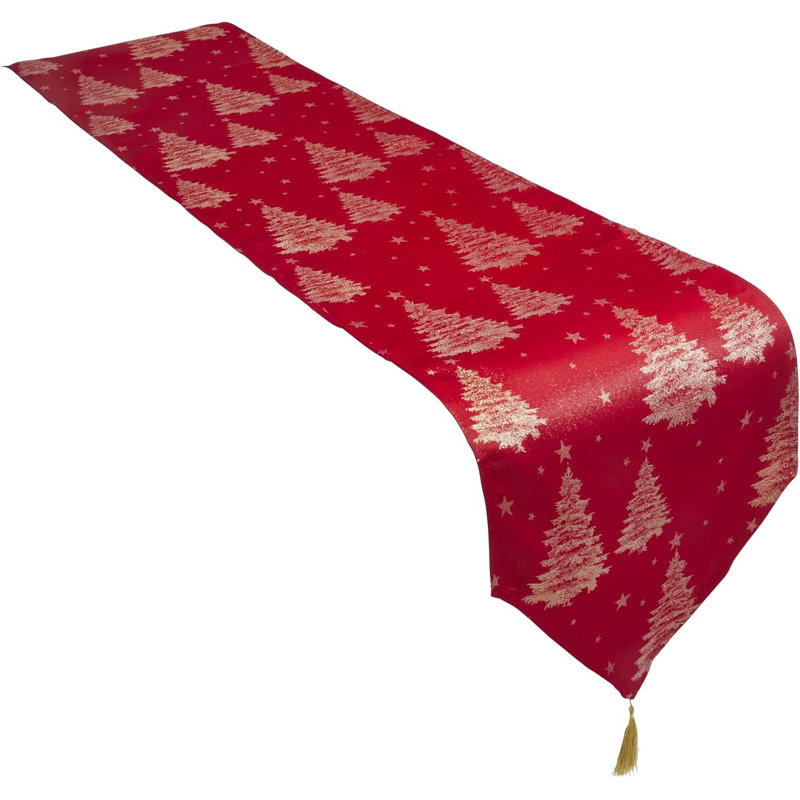 Christmas Table Runner Metallic Christmas Tree Embossed Design, 33cm W x 243cm L