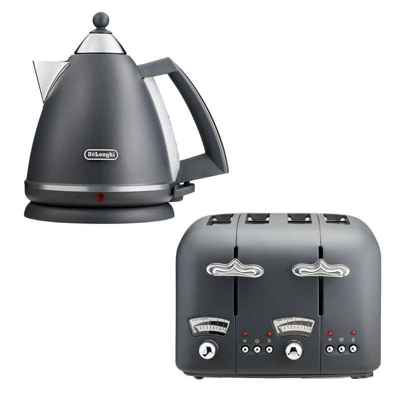 De'Longhi Argento 1.7L Kettle & 4 Slice Toaster, Grey