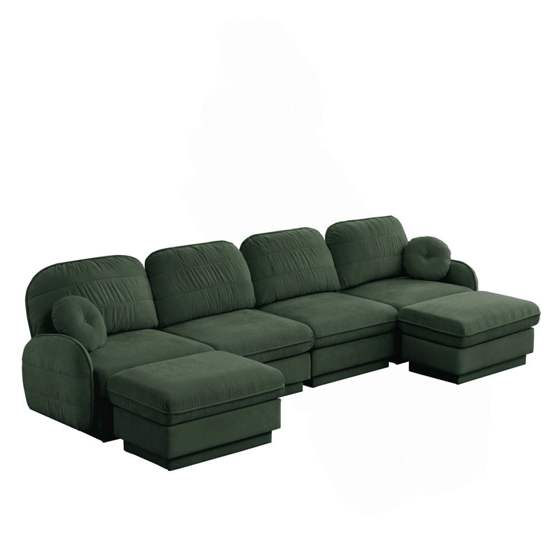 Canapé surdimensionné en U 137 po en chenille de 137 po, canapé à assise profonde avec repose-pieds mobile, coussins ronds et coussins de dossier matelassés exquis, pieds de cadre de base encastrés, assemblage facile