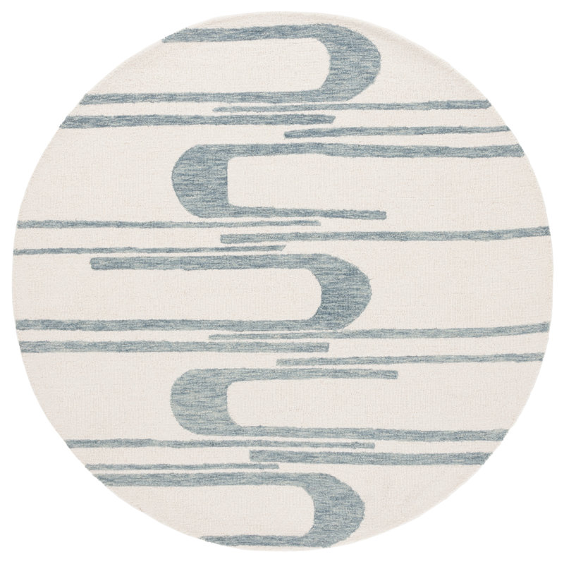 Tapis ivoire / bleu en laine touffeté à la main Ardath, Rond 6 pi