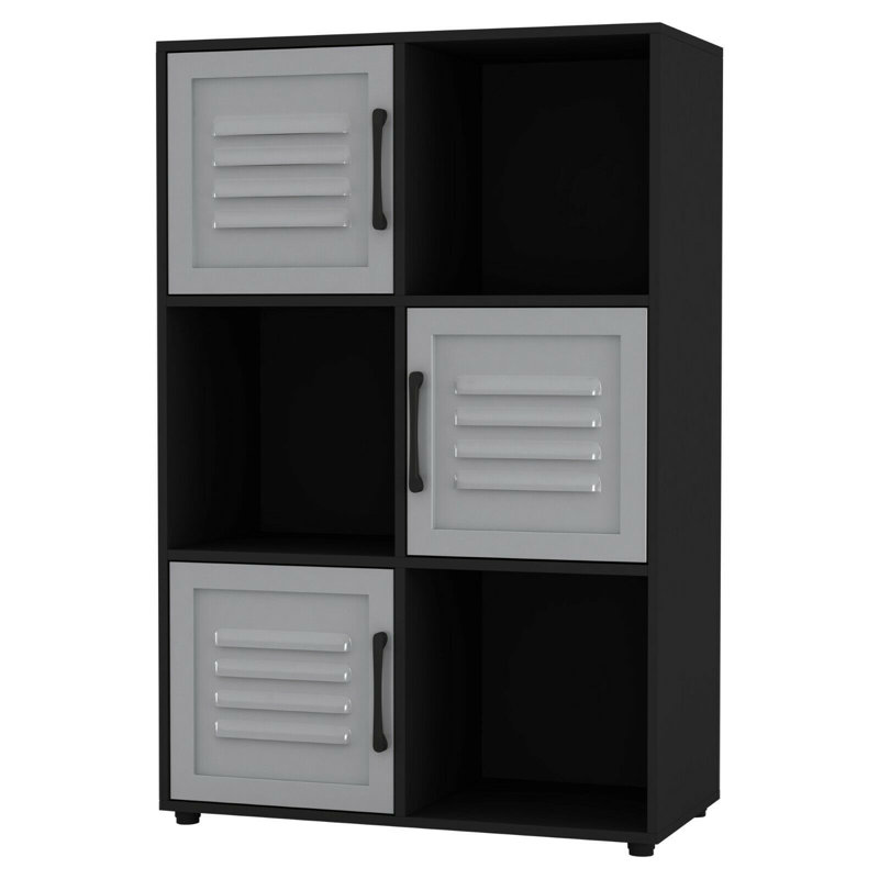 Berring 90.5 cm H x 60 cm W Cube Bookcase, Black/Grey