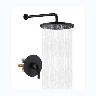 12 Inch Rain Shower System with NPT 1/2" Solid Brass Valve - Single Handle Wall Mount Shower Faucet