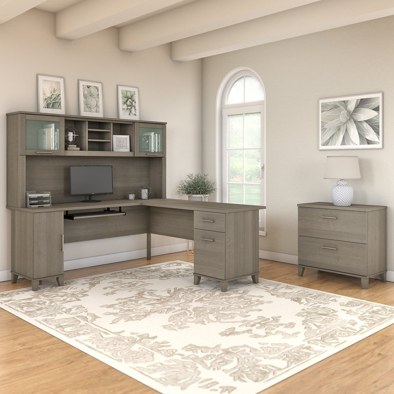 Ensemble de bureau avec rehausse Magomed, Gris cendré